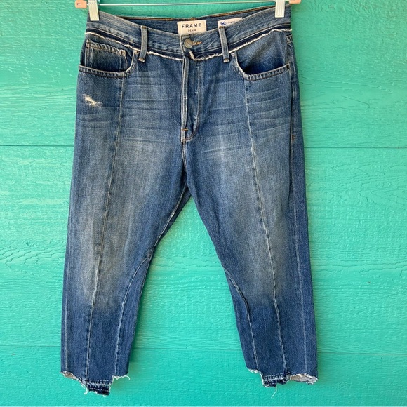 FRAME STEP HEM FRAYED DISTRESSED BUTTON FLY JEANS LE ORIGINAL SIZE 30 - Picture 2 of 14